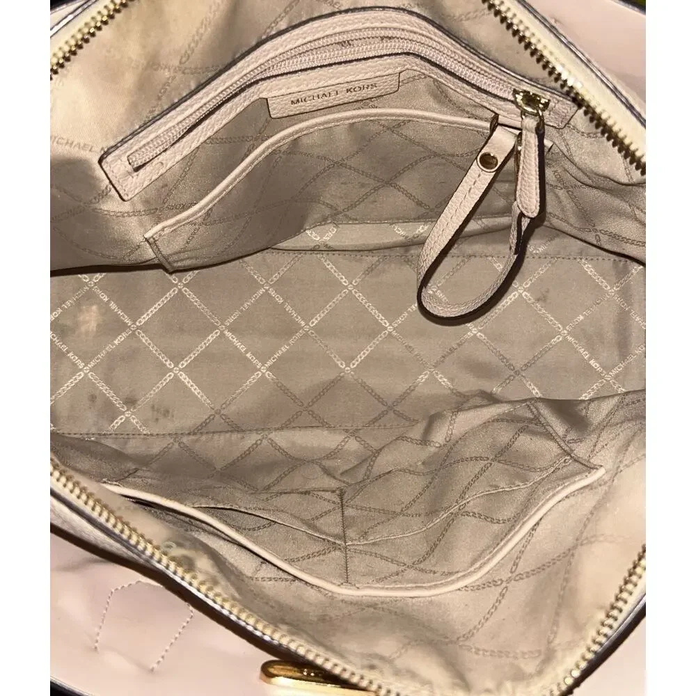 Michael Kors Mercer Large Pebbled Leather Light Pink Belted Satchel